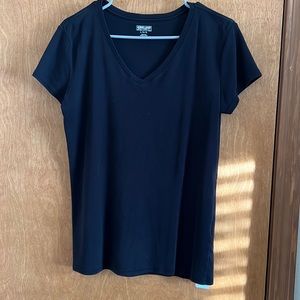 Large Womens T-Shirt Black Short Sleeve V-Neck 100% Cotton